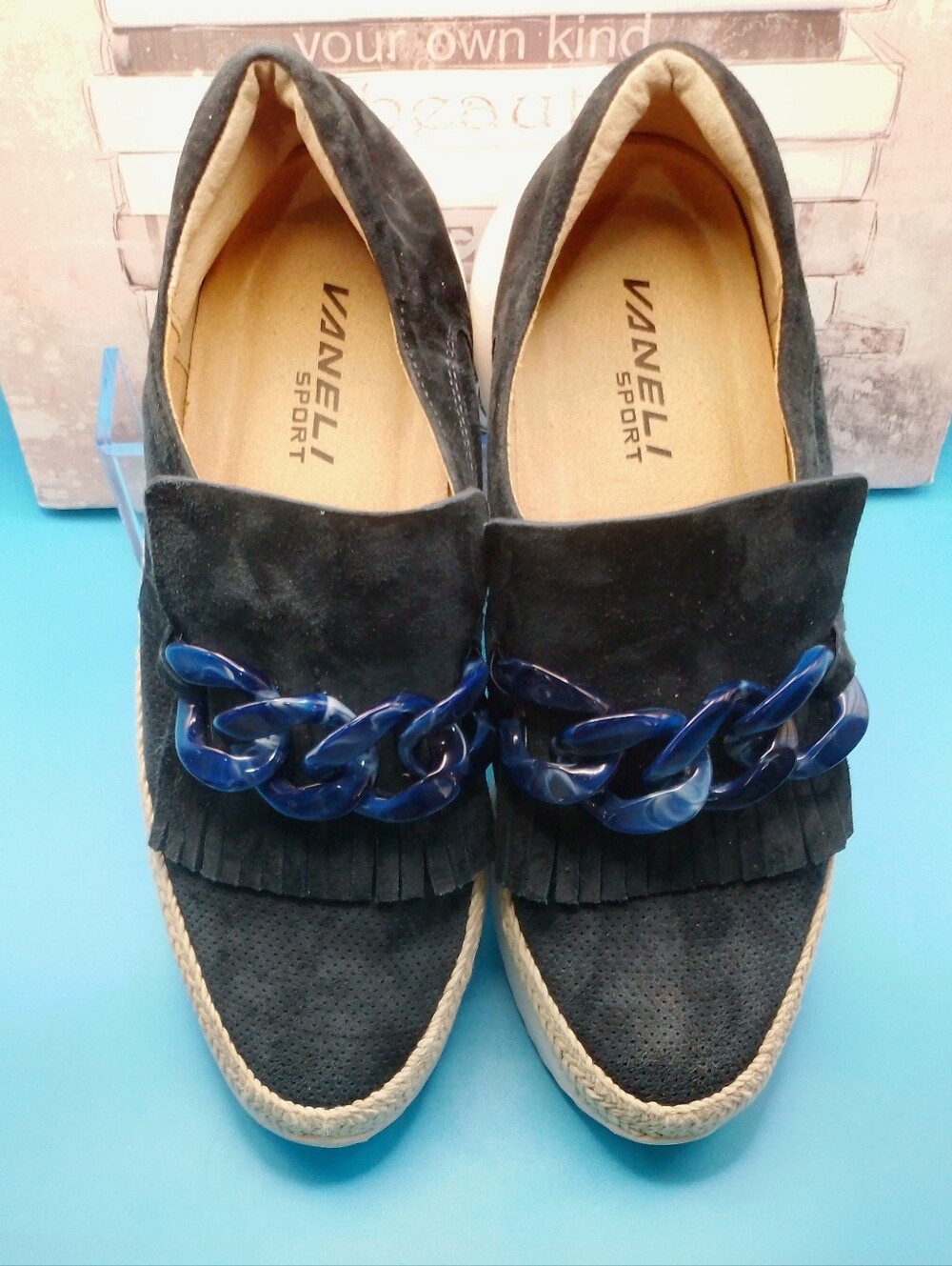 NWOT VANELi Qerene Navy Blue Perforated Suede Espadrille Platform Sneakers Sz 7M